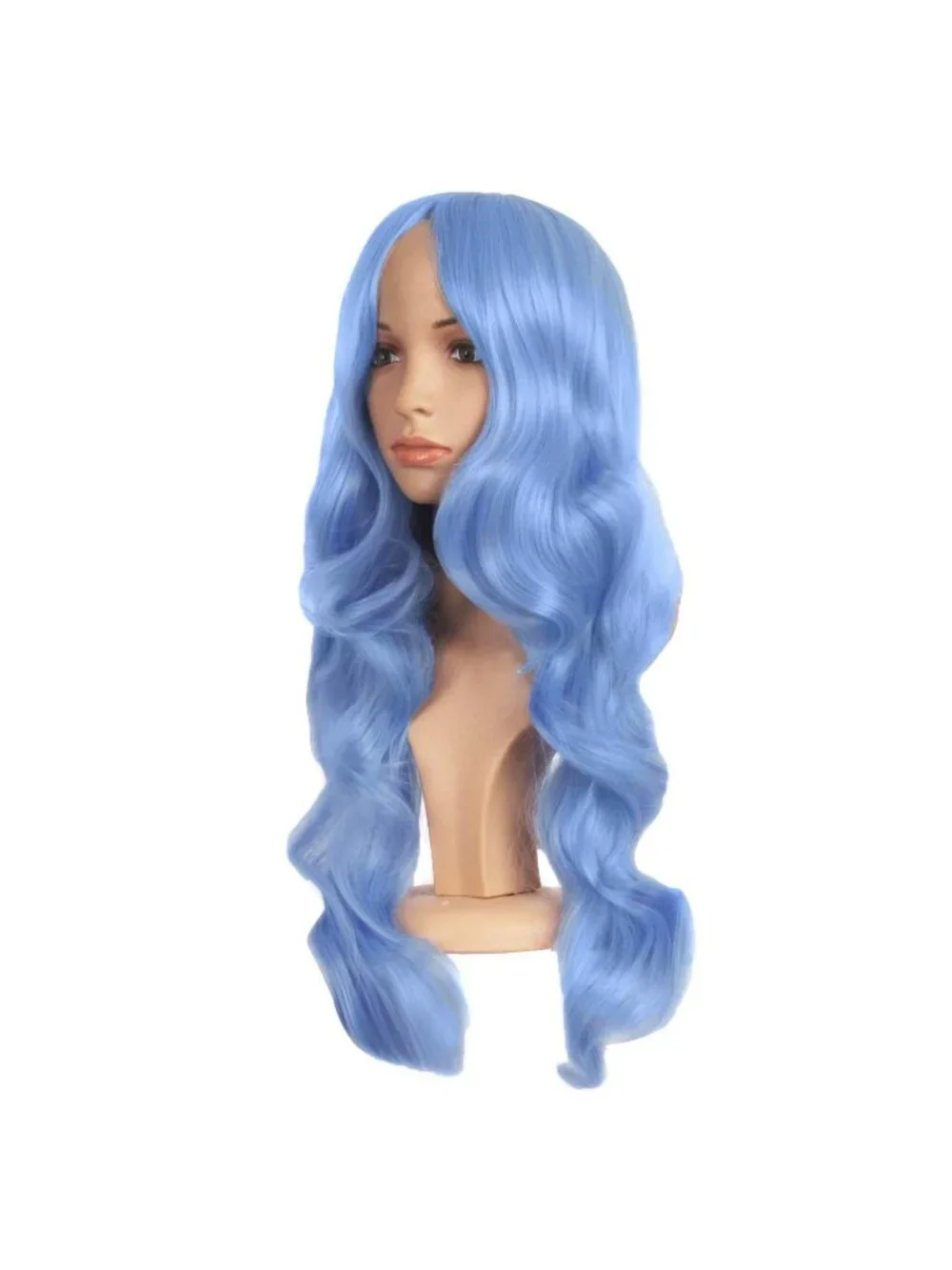 Women's Periwinkle Pink 24 Inch Synthetic Modern Long Wavy Side Bangs Wigs